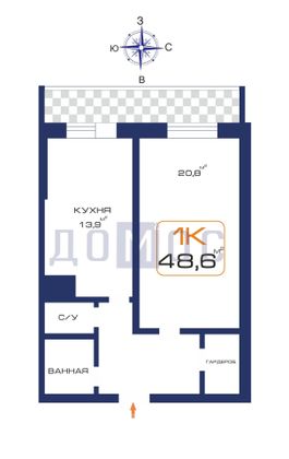 Аренда 1-комнатной квартиры 48,6 м², 24/25 этаж