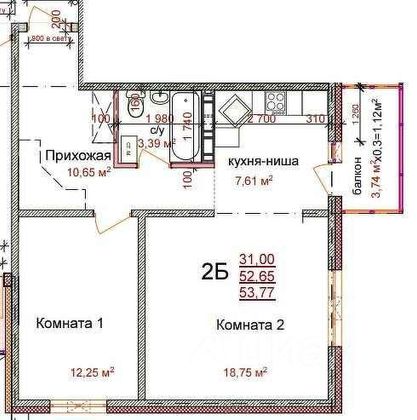 Продажа 2-комнатной квартиры 55,8 м², 5/15 этаж