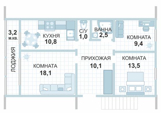 Продажа 3-комнатной квартиры 68,6 м², 5/5 этаж