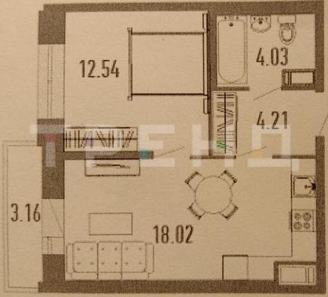 Продажа 1-комнатной квартиры 38,5 м², 9/21 этаж