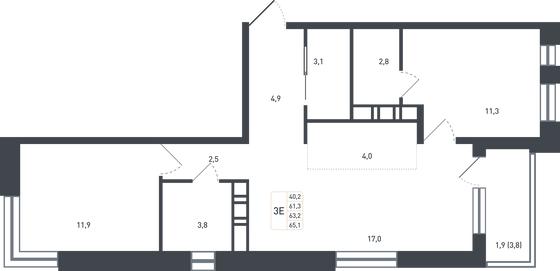 63,2 м², 3-комн. квартира, 8/8 этаж