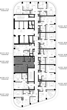 Продажа 1-комнатной квартиры 44,8 м², 12/49 этаж