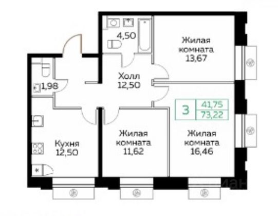 Продажа 3-комнатной квартиры 73,2 м², 5/27 этаж