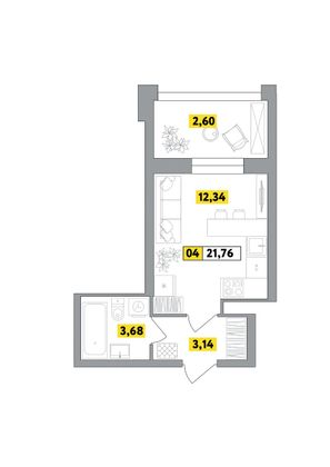 21,8 м², студия, 6 этаж