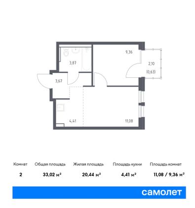 33 м², 1-комн. квартира, 16/17 этаж