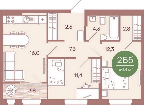 Продажа 2-комнатной квартиры 60 м², 13/17 этаж