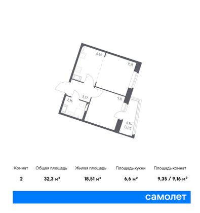 32,3 м², 1-комн. квартира, 8/8 этаж