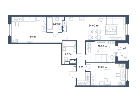 84,3 м², 3-комн. квартира, 7/25 этаж