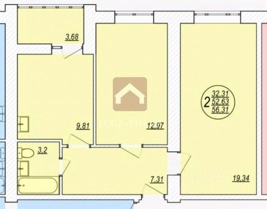 Продажа 2-комнатной квартиры 56,3 м², 3/10 этаж