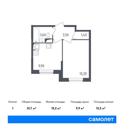 31,7 м², 1-комн. квартира, 4/22 этаж