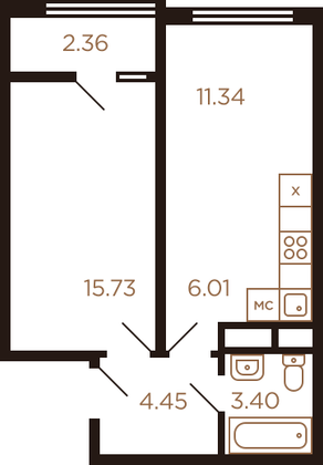 41 м², 2-комн. квартира, 7/8 этаж