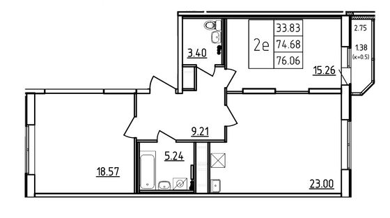 Продажа 3-комнатной квартиры 76 м², 3/18 этаж