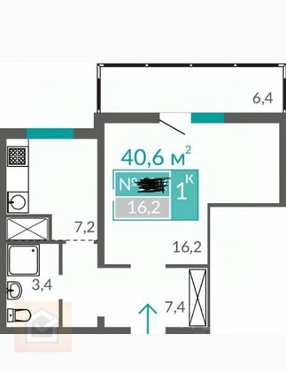 Продажа 1-комнатной квартиры 40,6 м², 3/10 этаж