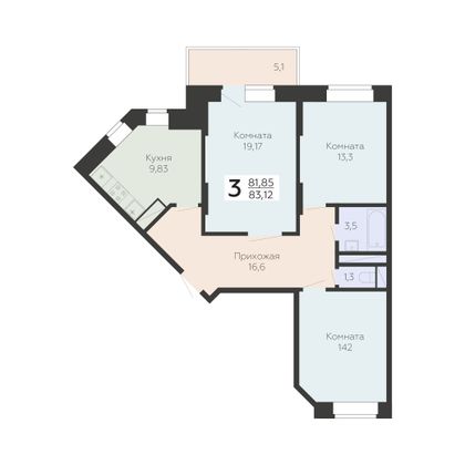 Продажа 3-комнатной квартиры 83,1 м², 3/22 этаж