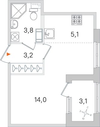 Продажа квартиры-студии 27,6 м², 3/4 этаж