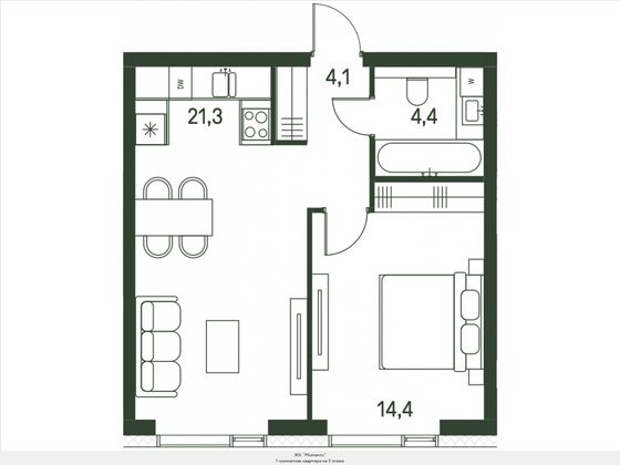 44,2 м², 1-комн. квартира, 3/30 этаж