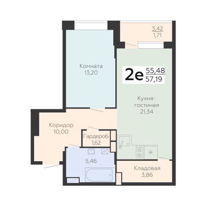 Продажа 2-комнатной квартиры 57,2 м², 17/24 этаж