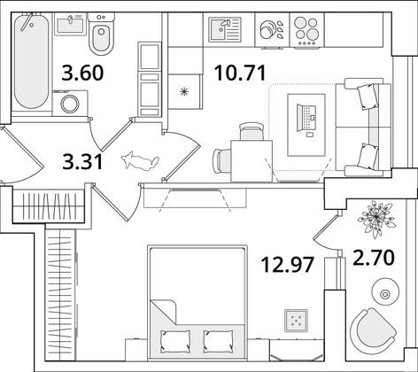 31,9 м², 1-комн. квартира, 15/16 этаж