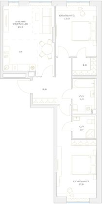 Продажа 3-комнатной квартиры 73,4 м², 2/23 этаж