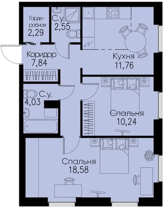 Продажа 2-комнатной квартиры 57,3 м², 2/11 этаж
