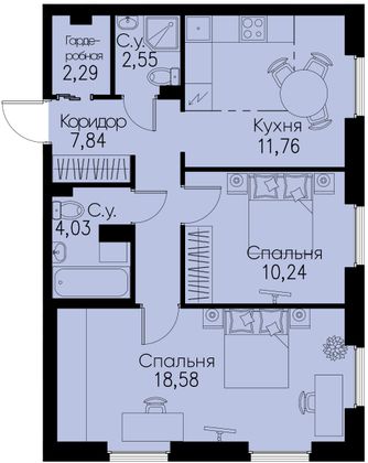 Продажа 2-комнатной квартиры 57,3 м², 2/11 этаж