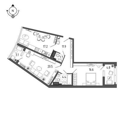 76,6 м², 2-комн. квартира, 5/11 этаж