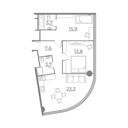 68,5 м², 2-комн. квартира, 2/21 этаж