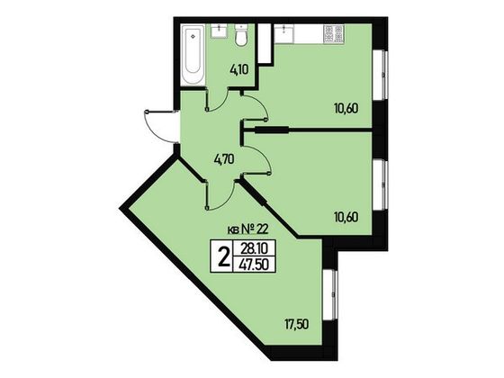 Продажа 2-комнатной квартиры 47,4 м², 3/3 этаж