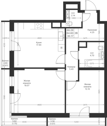 Продажа 2-комнатной квартиры 68,3 м², 10/24 этаж