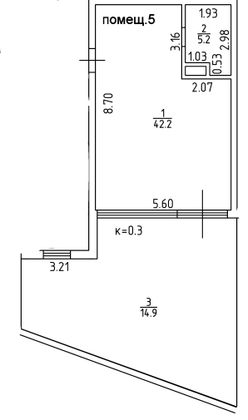 62,3 м², 1-комн. квартира, 2/2 этаж