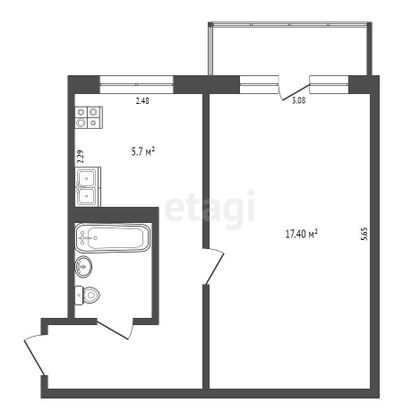 Продажа 1-комнатной квартиры 30,8 м², 4/5 этаж