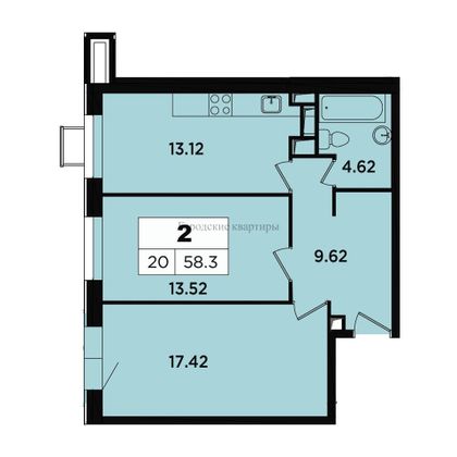 Продажа 2-комнатной квартиры 57,5 м², 2/18 этаж