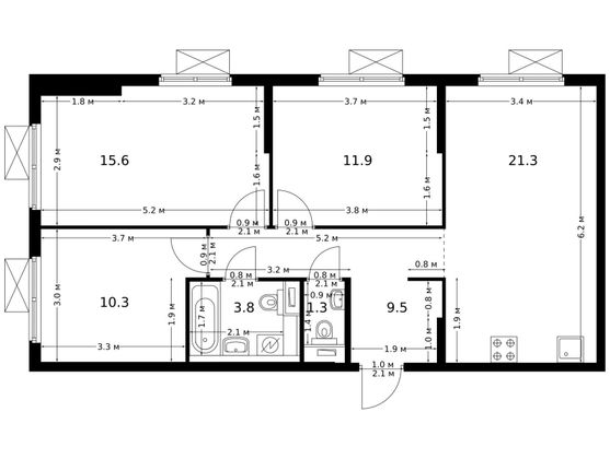 73,7 м², 3-комн. квартира, 4/14 этаж