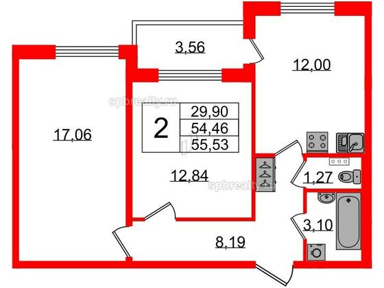 Продажа 2-комнатной квартиры 52,7 м², 1/5 этаж