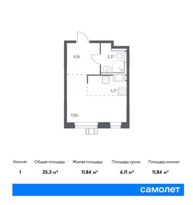 25,3 м², 1-комн. квартира, 3/17 этаж