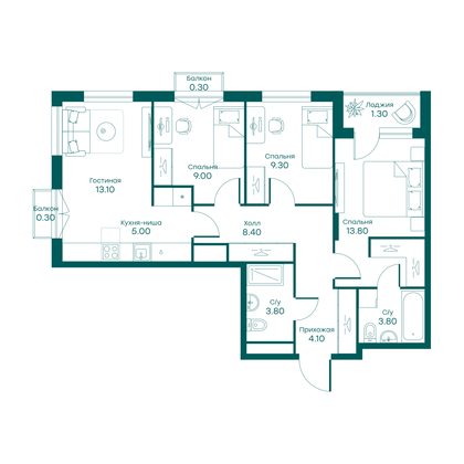 72,2 м², 4-комн. квартира, 2/6 этаж