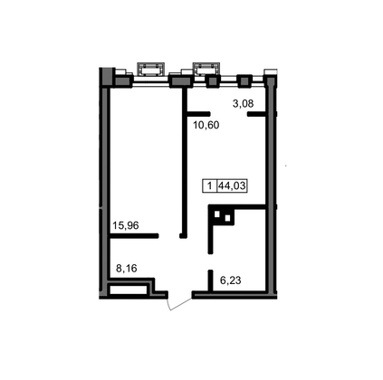 44 м², 1-комн. квартира, 2/23 этаж