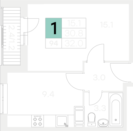 Продажа 1-комнатной квартиры 32 м², 8/9 этаж