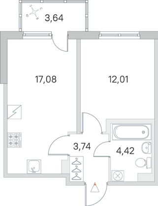 Продажа 1-комнатной квартиры 39,1 м², 1/5 этаж