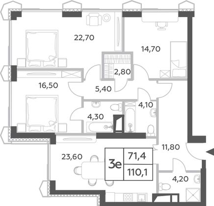 110,1 м², 4-комн. квартира, 16/56 этаж