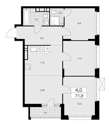 71,9 м², своб. планировка, 15/15 этаж