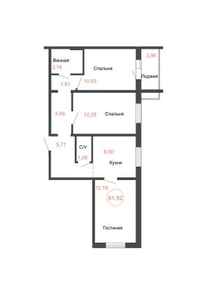 Продажа 3-комнатной квартиры 61,5 м², 10/17 этаж