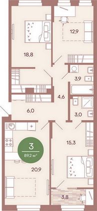 Продажа 3-комнатной квартиры 89,2 м², 1/17 этаж