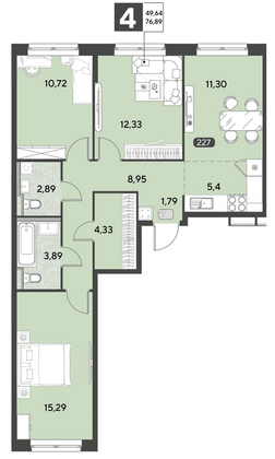 Продажа 4-комнатной квартиры 76,9 м², 6/25 этаж