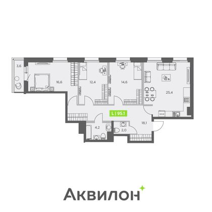 95,1 м², 3-комн. квартира, 11/13 этаж