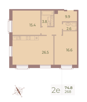 Продажа 2-комнатной квартиры 74,6 м², 9/9 этаж