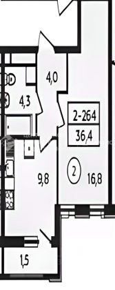 Продажа 1-комнатной квартиры 36,4 м², 5/30 этаж