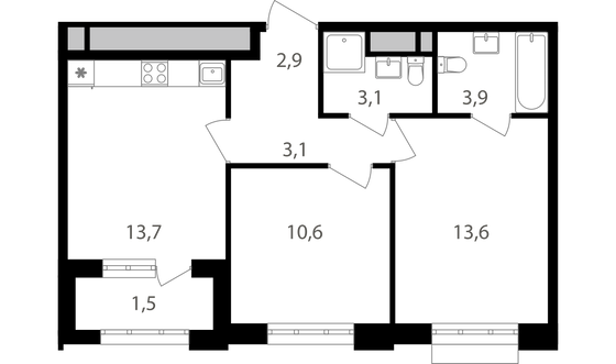 Продажа 2-комнатной квартиры 52,4 м², 3/20 этаж