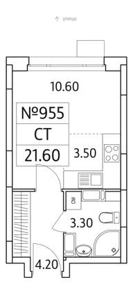 21,6 м², студия, 18/25 этаж