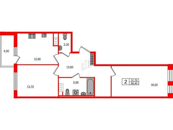 Продажа 2-комнатной квартиры 66,4 м², 4/10 этаж